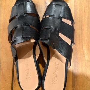 Madewell Black Leather Woven Mules Women’s Size 6